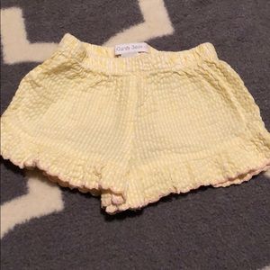 Yellow seersucker with ruffle pink edged trim